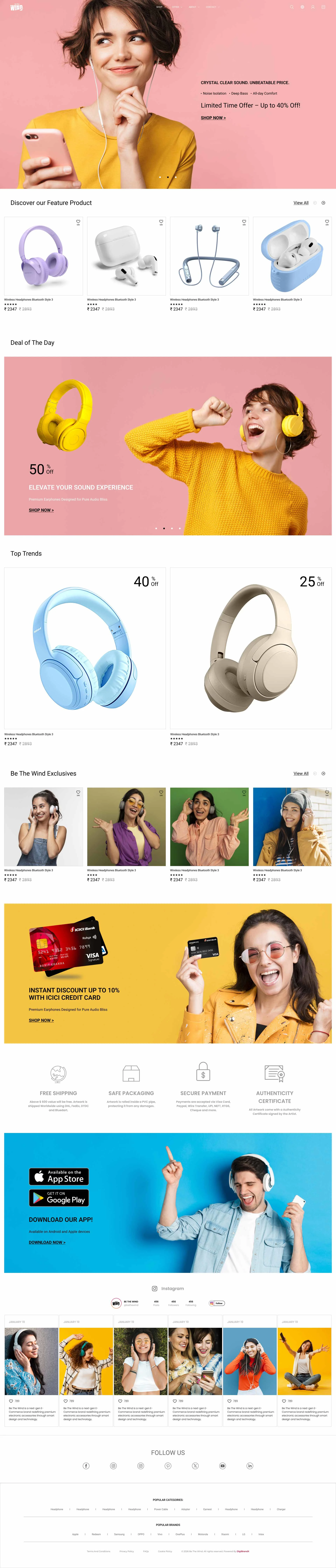 Be The Wind e-commerce website homepage designed by DigiBrandX